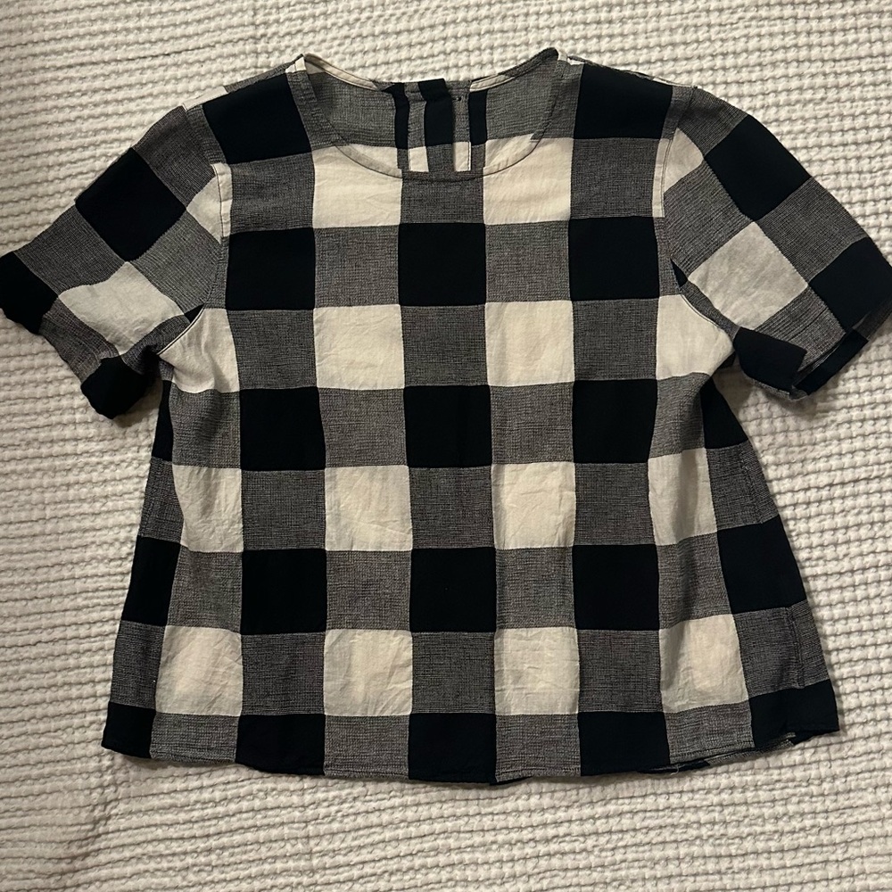 Madewell Boxy Button-back Black and White Check Top